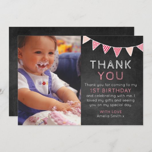 Mädchentafel-Flaggengeburtstag danken Ihnen zu Dankeskarte (Vorne/Hinten)