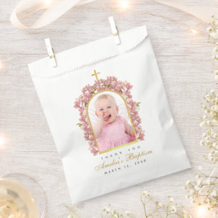 Mädchentaufe Foto Rosa Orchideen Falscher Goldener Geschenktütchen