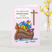 Mädchentaufe Geburtstag mit Noahs Ark auf Rosa Karte (Gelbe Blume)