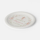 Mädchentaufe Rosa Blumenschleife Pappteller (Schrägansicht)