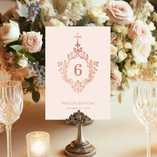 Mädchentaufe Rosa Elegantes Roségold Kreuz auf Wap Tischnummer