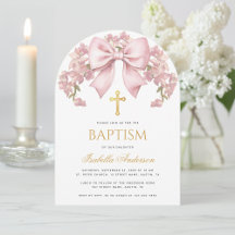 Mädchentaufe Rosa Schleife Floral Elegant Goldkreu