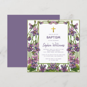 Mädchentaufe Violett Grün Gold Kreuz Blumenmuster Einladung
