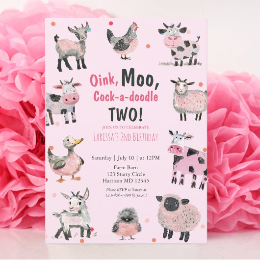 Mädchentier zum zweiten Geburtstag Einladung