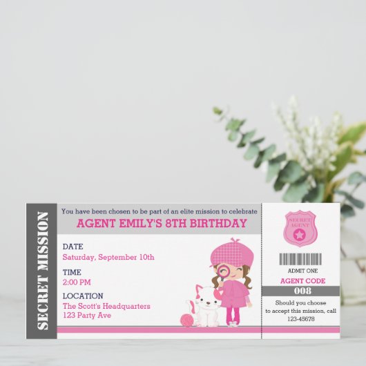 Mädchentoten / Detective Ticket Einladungen zum Ge (Stehend Vorderseite)