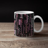 Mädchentypografie-Name, rosa auf schwarzer Tasse f