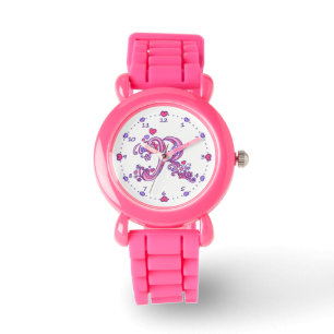 Mädchenuhr des rosa Monogramms des Buchstaben R Armbanduhr