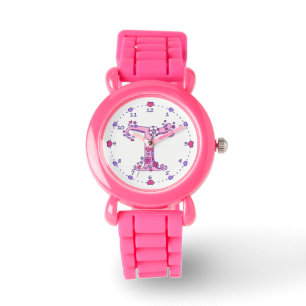 Mädchenuhr des rosa Monogramms des Buchstaben T Armbanduhr
