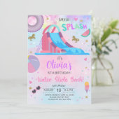 Mädchenwasserrutsche Sommergeburtseinladung Einladung (Stehend Vorderseite)