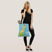 Mädchenwatercolor-Giraffen-personalisiertes blaues Tasche (Am Model)