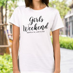 Mädchenwochenende T - Shirt - Datum des benutzerde<br><div class="desc">Das perfekte Hemd um das Wochenende Ihrer Damen/Mädchen zu feiern. Egal ob Sie einen Geburtstag feiern, eine Mini-Wiedersehen planen, einen Junggeselinnen-Abschied planen oder einfach nur mit Ihren Freundinnen unterhalten, dieses Shirt wird die Bühne für das beste Wochenende/Ausflug aller Zeiten Set. Personalisieren Sie Ihre Reise, indem Sie Ort und Datum Ihres...</div>