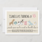 Mädchenzähler / Zuchtbarnyard Tiere Thema Einladung (Vorderseite)