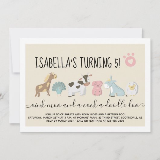 Mädchenzähler / Zuchtbarnyard Tiere Thema Einladung (Vorderseite)