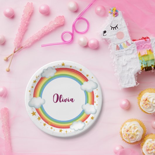 Mädchenzirkel-Regenbogen-Rahmen Pappteller (Party)