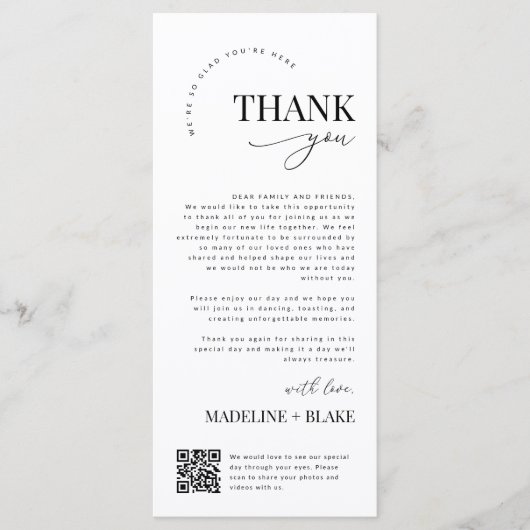 MADDIE Wedding Thank You Note with QR Code Menükarte (Vorderseite)