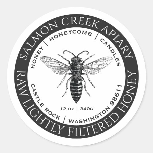 Made by bies Queen bee Raw Honey Label Runder Aufkleber (Vorderseite)