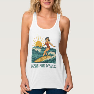 Made For Waves   Retro California Surf Girl Pin-Up Tank Top