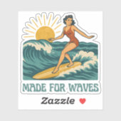 Made For Waves Surfer - Retro Surfing Pin-Up Art Aufkleber (Blatt)