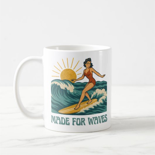 Made For Waves Surfer - Retro Surfing Pin-Up Art Kaffeetasse (Links)