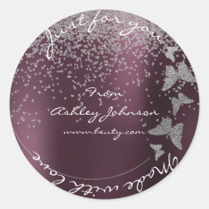 Made for you name Butterfly Silver Gray Burgundy Runder Aufkleber