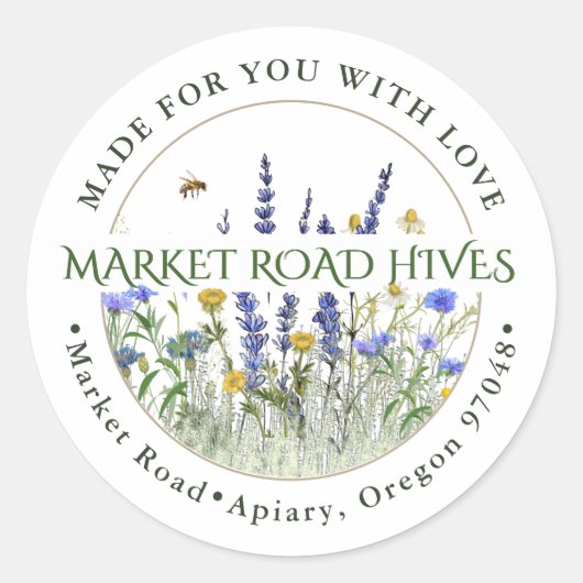 Made for you with Liebe Wildblume Apiary Honey Bee Runder Aufkleber (Vorderseite)