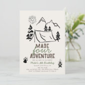 Made Four Adventure Camping Boy 4. Geburtstag Einladung (Stehend Vorderseite)
