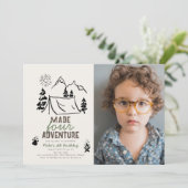 Made Four Adventure Camping Foto Junge 4. Geburtst Einladung (Stehend Vorderseite)