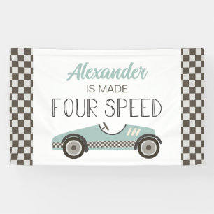 Made FOUR Speed Blaues Rennauto 4. Geburtstagsbann Banner