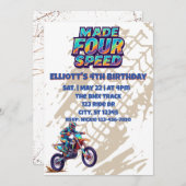 Made FOUR Speed, dirt bike 4th Birthday Einladung (Vorne/Hinten)