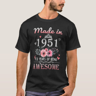 Made in 1951 Floral 72 Jahre alt 72. Geburtstag Wo T-Shirt