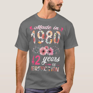 Made in 1980 Floral 42 Jahre alt 42. Geburtstagsge T-Shirt