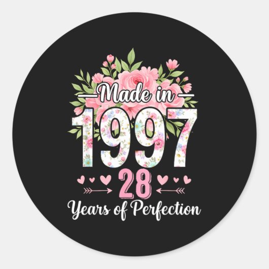 Made In 1997 Floral 28th Birthday Women 28 Years O Runder Aufkleber (Vorderseite)