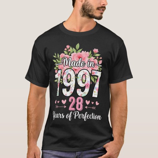 Made In 1997 Floral 28th Birthday Women 28 Years O T-Shirt (Vorderseite)