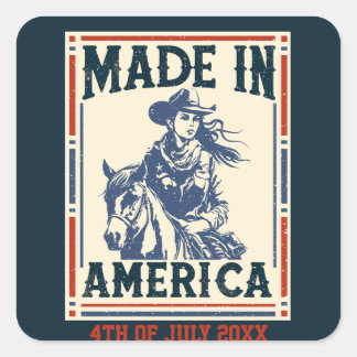 Made in America 4. Juli Cowgirl Patriotic Quadratischer Aufkleber