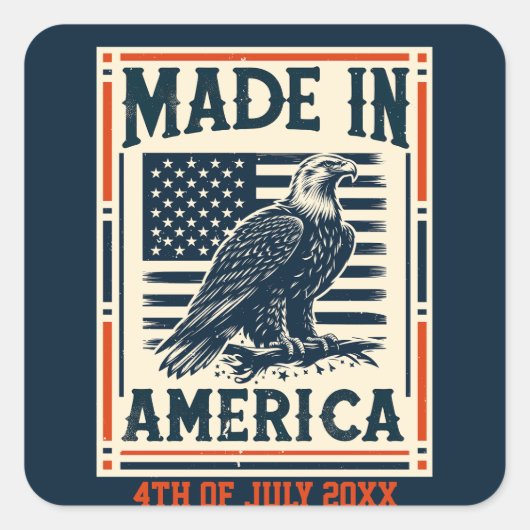 Made in America American Flag Adle 4. Juli Quadratischer Aufkleber (Vorderseite)