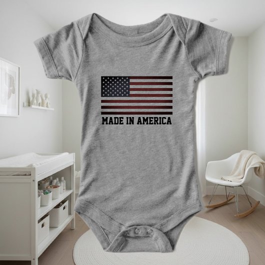 Made in America baby bodysuit with American flag