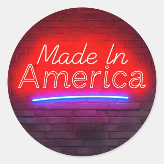 Made in America Neon Sign on Brick Runder Aufkleber (Vorderseite)
