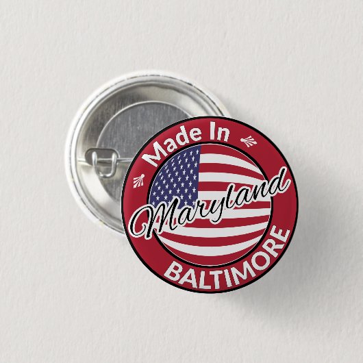 Made in Baltimore Maryland USA Flag Button (Vorne & Hinten)