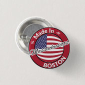 Made in Boston Massachusetts USA Flag Button (Vorne & Hinten)