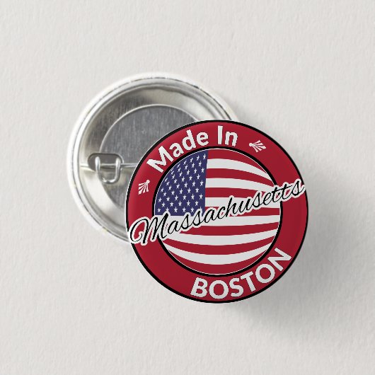 Made in Boston Massachusetts USA Flag Button (Vorne & Hinten)
