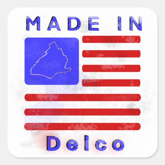 Made in DELCO Quadratischer Aufkleber (Vorderseite)