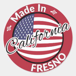 Made in Fresno California USA Stars Streifen Flag Runder Aufkleber