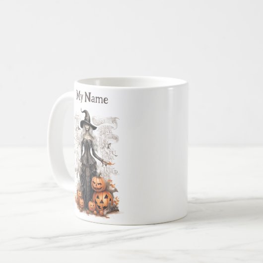 Made in Ink Elixir: Halloween-Hexe, maßgeschneider Kaffeetasse (Vorderseite Links)