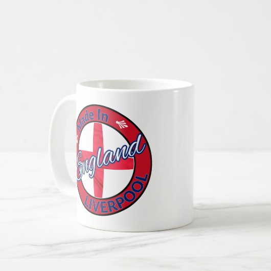Made in Liverpool England St George Flag Kaffeetasse (Vorderseite Links)