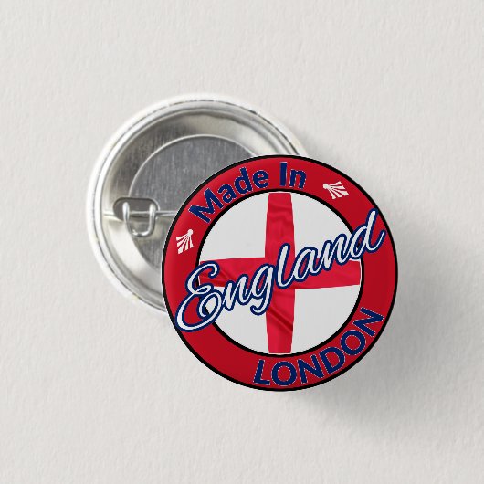 Made in London England St George Flag Button (Vorne & Hinten)
