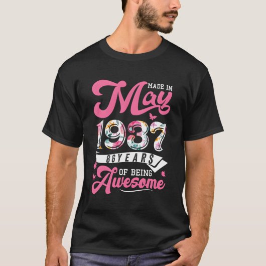 Made in May 1937 Floral 86 86th for T-Shirt (Vorderseite)