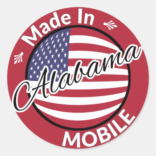 Made in Mobile Alabama US Flagge Flag Runder Aufkleber (Vorderseite)