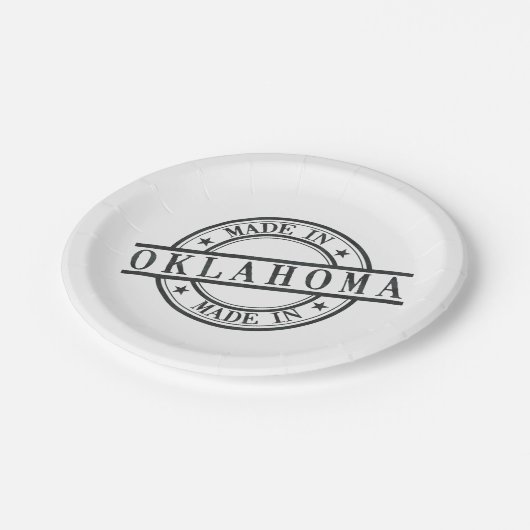 Made in Oklahoma Round Briefmarke Oklahoman Okie Pappteller (Schrägansicht)