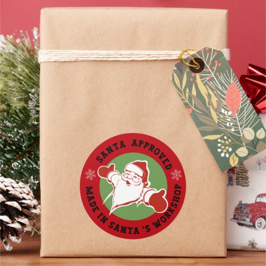 Made in Santa's Workshop Red Gift Runder Aufkleber (Feiertag)