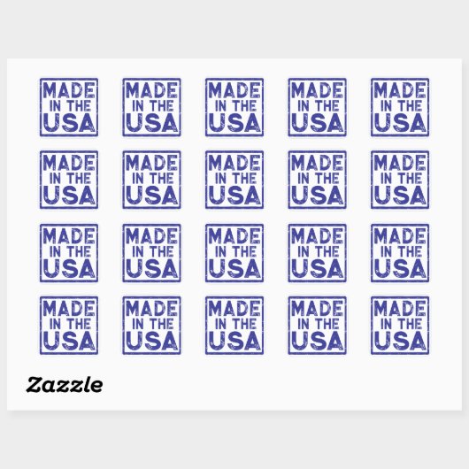 Made in the USA Blue Square Sticker (Blatt)